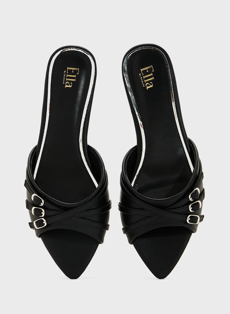 ELLA Pointed Flat Sandal With Buckle Detail