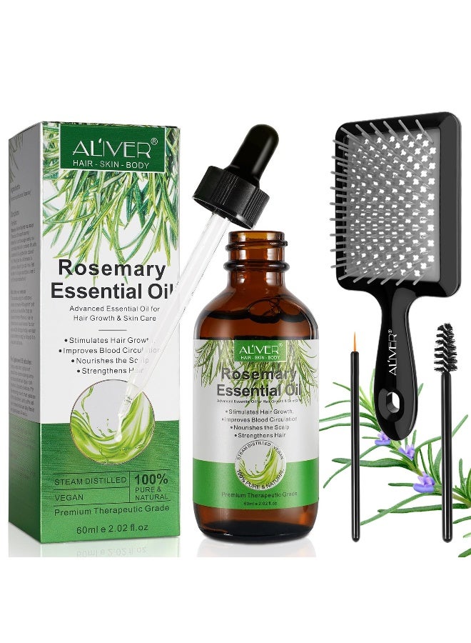 ALIVER Rosemary Essential Oil with Scalp Massager for Hair Growth - Nourishes and Stimulates Hair, 100% Organic - Image 1