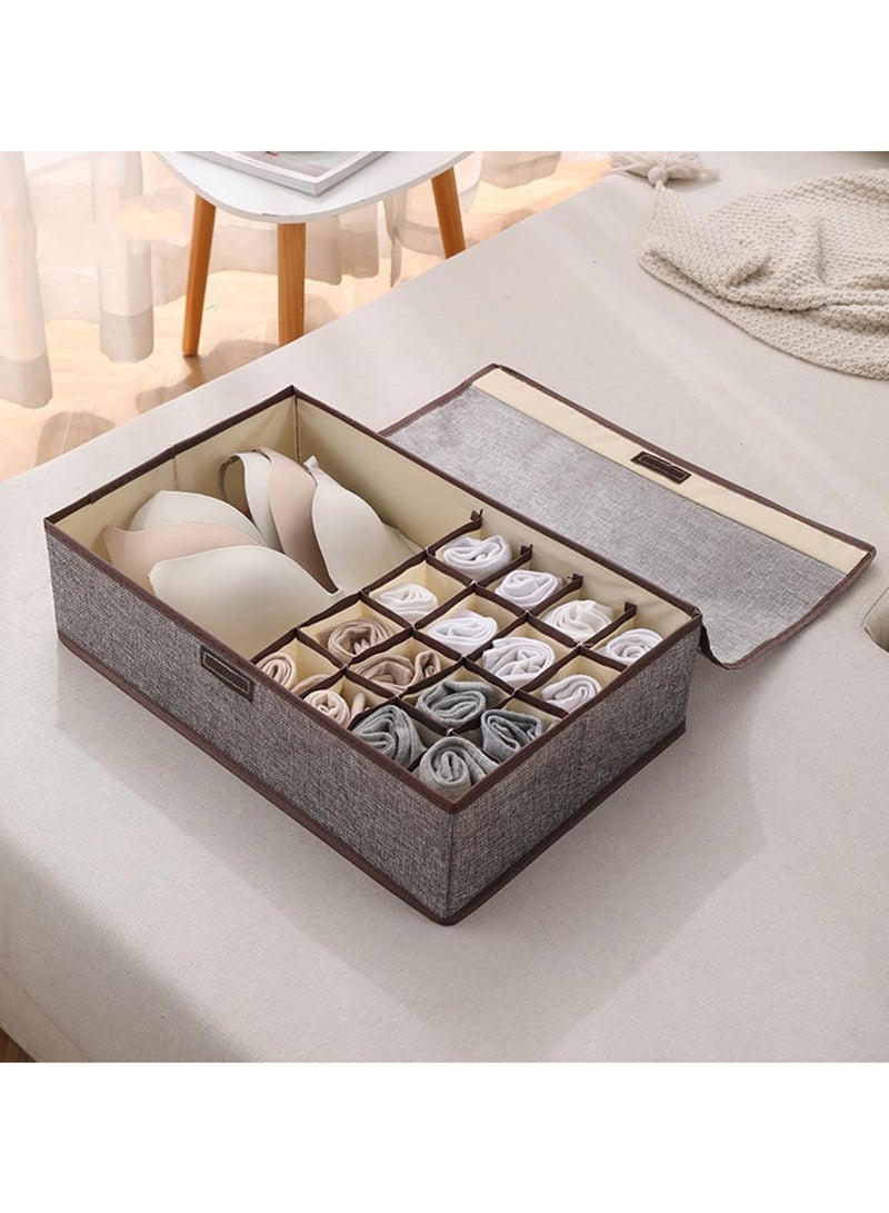 Arabest Foldable Underwear Drawer Organizer With Lid Bra Closet Organizers Underwear Storing Box For Clothing Underwear Bras Socks - Grey  - Image 1