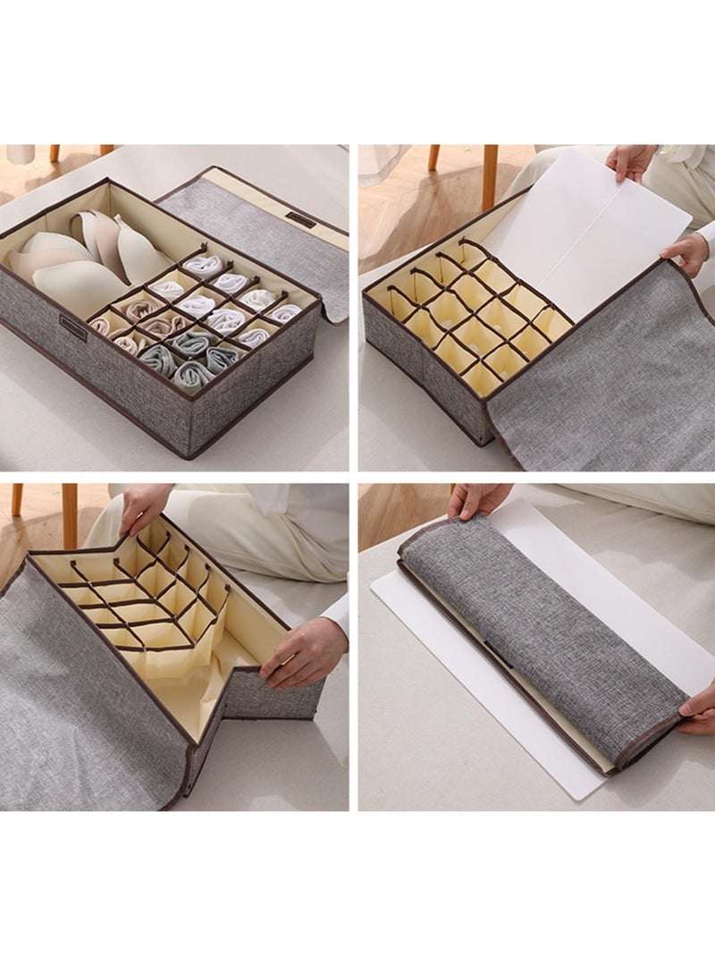 Arabest Foldable Underwear Drawer Organizer With Lid Bra Closet Organizers Underwear Storing Box For Clothing Underwear Bras Socks - Grey  - Image 3
