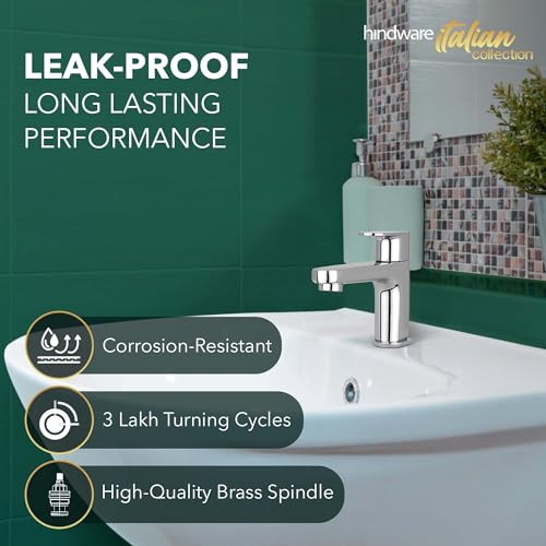Hindware F340001CP Elegance Pillar Tap | Wash Basin Tap | Cold Only | Brass with Chrome Finish - Image 4