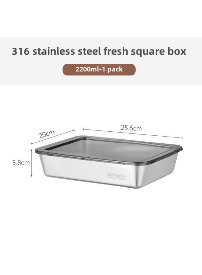 316 Stainless Steel Preservation Box Fruit Box Lunch Box Refrigerator Sealed Box Thickened Finishing Storage Box Freezer Box-Specifications:2200ml-single Set [with Cap]  - Image 1