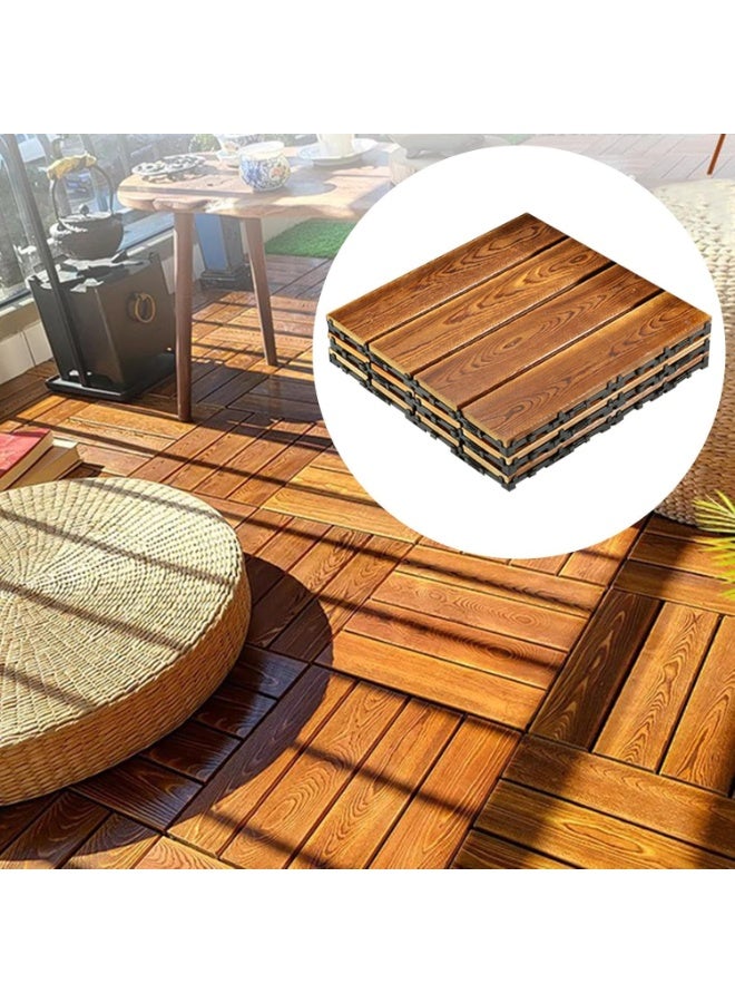 HOME TASTE Wooden Deck Tiles Waterproof Wood Click Deck Board Raised Flooring Squares Hardwood,Click Floor Decking Tile, Waterproof Balcony Flooring, Wooden Parquet Flooring (Pack Of 4 Pieces) - Image 1