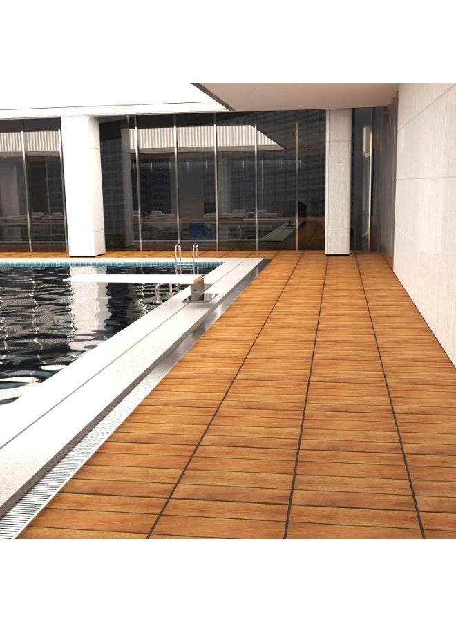 HOME TASTE Wooden Deck Tiles Waterproof Wood Click Deck Board Raised Flooring Squares Hardwood,Click Floor Decking Tile, Waterproof Balcony Flooring, Wooden Parquet Flooring (Pack Of 4 Pieces) - Image 2