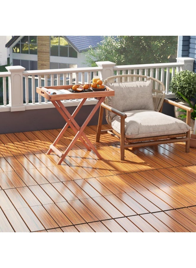 HOME TASTE Wooden Deck Tiles Waterproof Wood Click Deck Board Raised Flooring Squares Hardwood,Click Floor Decking Tile, Waterproof Balcony Flooring, Wooden Parquet Flooring (Pack Of 4 Pieces) - Image 5