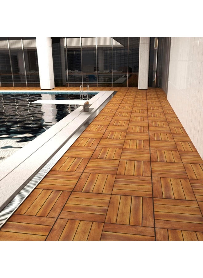 HOME TASTE Wooden Deck Tiles Waterproof Wood Click Deck Board Raised Flooring Squares Hardwood,Click Floor Decking Tile, Waterproof Balcony Flooring, Wooden Parquet Flooring (Pack Of 4 Pieces) - Image 3