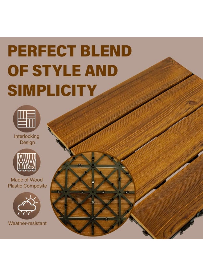 HOME TASTE Wooden Deck Tiles Waterproof Wood Click Deck Board Raised Flooring Squares Hardwood,Click Floor Decking Tile, Waterproof Balcony Flooring, Wooden Parquet Flooring (Pack Of 4 Pieces) - Image 4