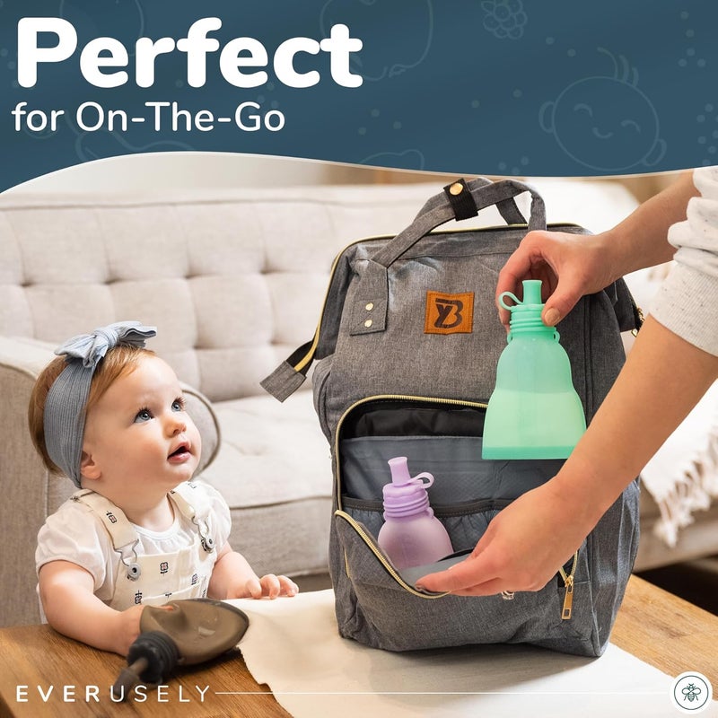 Everusely Reusable Baby Food Pouches for Toddlers  2 Pack 6 oz180 ml Slate  Squeezable Silicone Food Pouch  Refillable Leakproof Spill Proof Puree Containers  BPA Free  Dishwasher Safe - Image 2