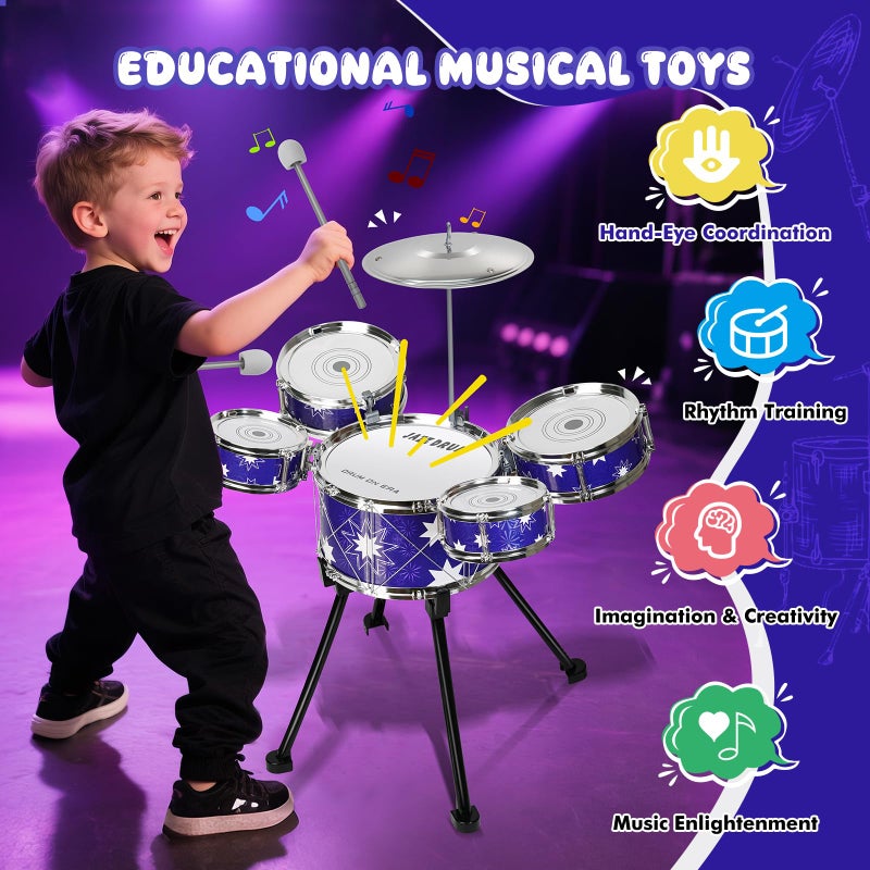Drmukie Upgraded Drum Set for Toddler Toy Ages 2-4 Kids Jazz Drums Kit with Stool Musical Instrument Toys for 3 4 5 Year Old Girls Boys Gifts - Image 3