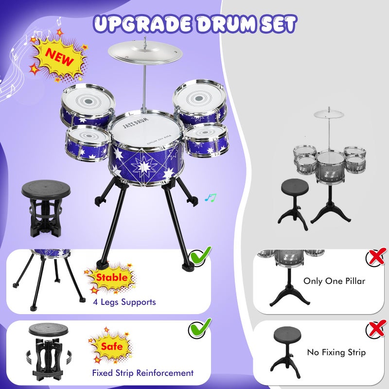 Drmukie Upgraded Drum Set for Toddler Toy Ages 2-4 Kids Jazz Drums Kit with Stool Musical Instrument Toys for 3 4 5 Year Old Girls Boys Gifts - Image 2