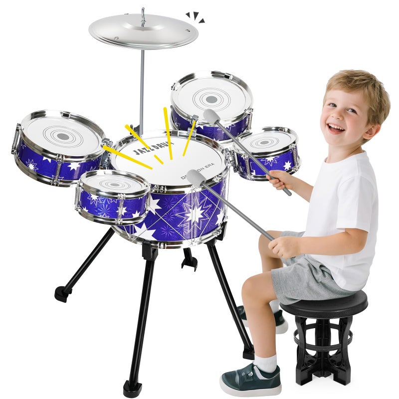 Drmukie Upgraded Drum Set for Toddler Toy Ages 2-4 Kids Jazz Drums Kit with Stool Musical Instrument Toys for 3 4 5 Year Old Girls Boys Gifts - Image 1