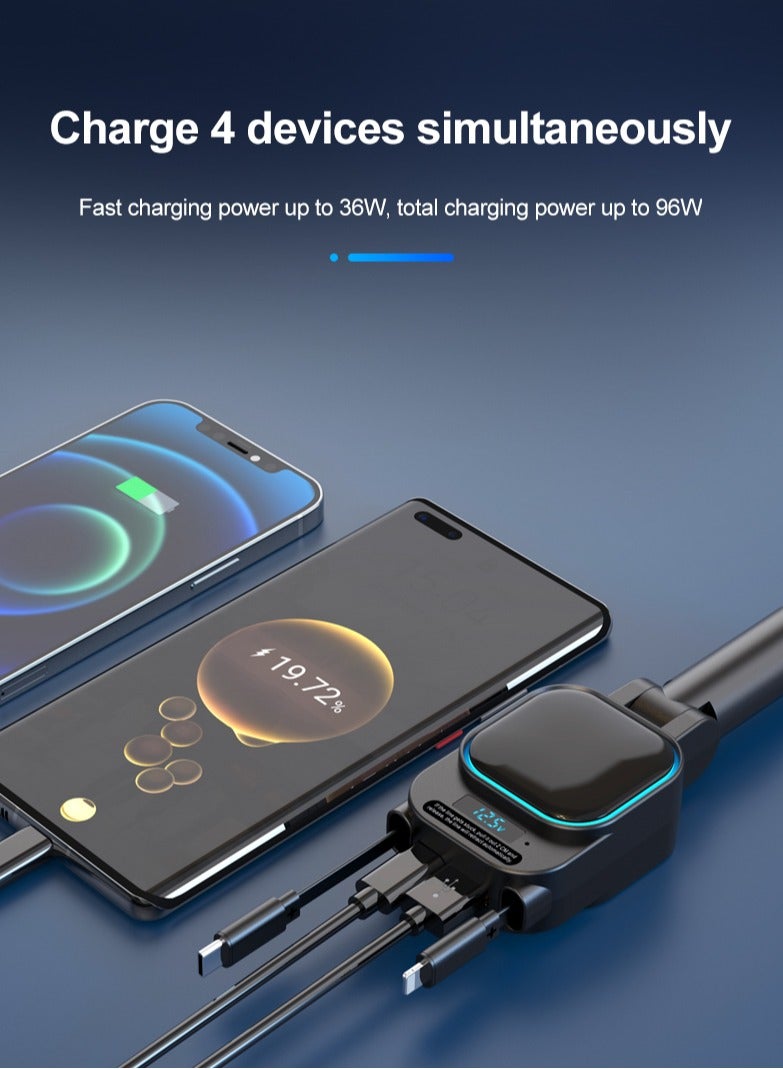 شاحن سيارات سريع مع كابلات قابلة للسحب (Type-C و Lightning)، متوافق مع 12 فولت و24 فولت، زاوية قابلة للتعديل، منفذ USB و PD Type-C، مناسب لـ iPhone، iPad، Samsung، Huawei، Xiaomi، والهواتف الذكية ال - Image 5