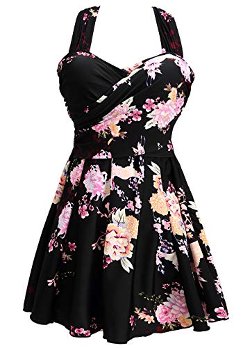 COCOPEAR Womens Elegant Crossover One Piece Swimdress Floral Skirted Swimsuit Floral 37 4XL2022