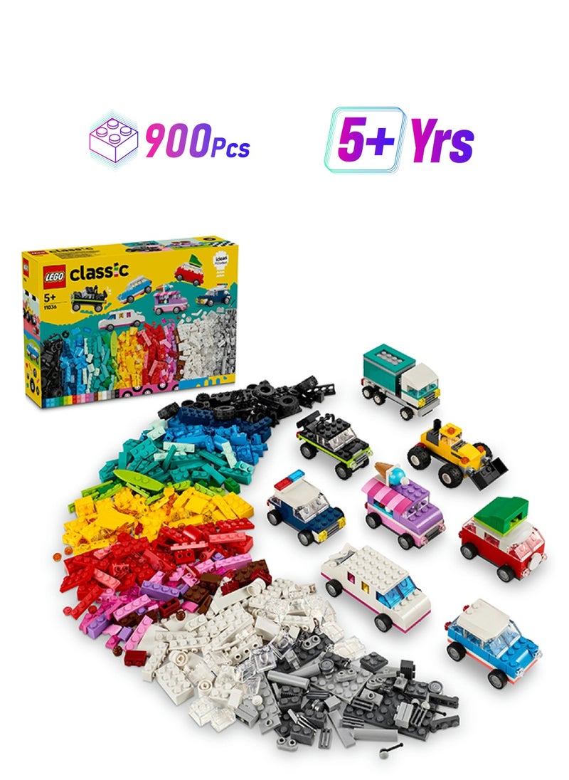 LEGO 11036 مركبات كلاسيكية مبدعة، سيارات نموذجية ملونة وأخرى، مجموعة بناء من طوب البناء للأطفال، هدية للصبيان والبنات الذين تتراوح أعمارهم بين 5 سنوات فما فوق (900 قطعة)  - Image 1