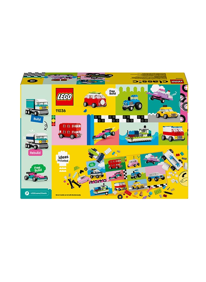 LEGO - Classic Creative Vehicles, Colourful Model Cars Kit featuring a Police Car Toy, Ice-Cream Truck, Limo, Van & More, Bricks Building Toys for Kids, Boys and Girls Aged 5 Plus with 52 Wheels 11036 - Image 1