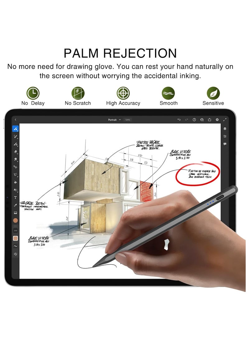زاڤي قلم ايباد مغناطيسي مع ميزة راحة اليد، قلم ستايلس يدعم الإمالة متوافق مع جميع أجهزة ايباد 2018-2025، ايباد برو 11/12.9، اير 3/4/5/6، ميني 5/6، والجيل 6 إلى 11 - Image 4