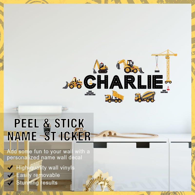 YooNotee 8 Sheets Personalized Name Wall Decals Construction Truck Wall Decal Custom Letter Stickers Car Name Stickers Nursery Decal for Bedside Bedroom Classroom Home DIY Crafts - Image 5