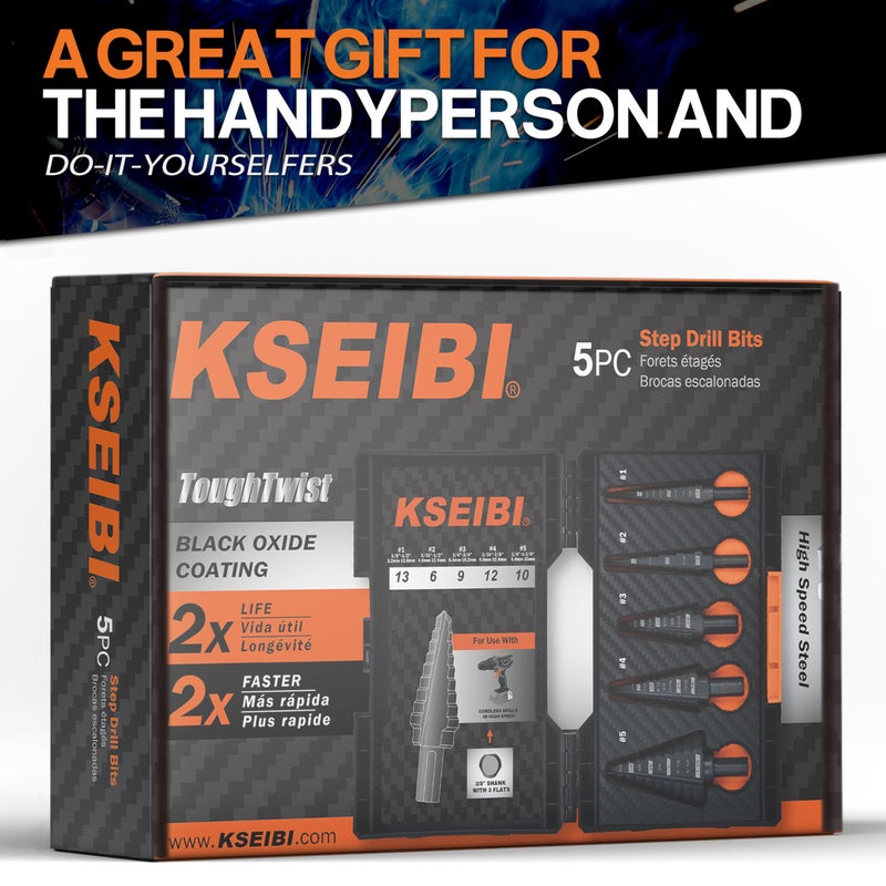 KSEIBI 598240 Industrial Grade Unibit 5-Pieces Step Drill Bits Set 3-Flat Shank, High-Speed Steel Metal Drill Bits Kit Black Oxide M2 for Drilling Stainless Steel, Aluminium, Wood - Image 2