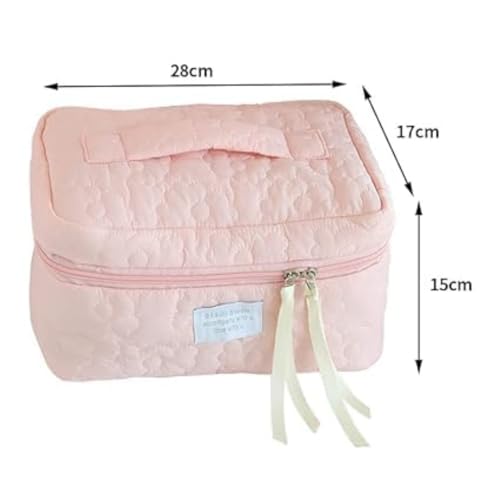 Sprqcart Quilted Cotton Makeup Bag for Women – Large Capacity Travel Cosmetic Organizer with Zipper – Cute Floral Toiletry Pouch – Handheld Portable Multifunctional Storage Purse - Image 3