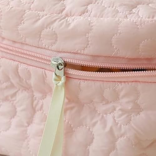 Sprqcart Quilted Cotton Makeup Bag for Women – Large Capacity Travel Cosmetic Organizer with Zipper – Cute Floral Toiletry Pouch – Handheld Portable Multifunctional Storage Purse - Image 2