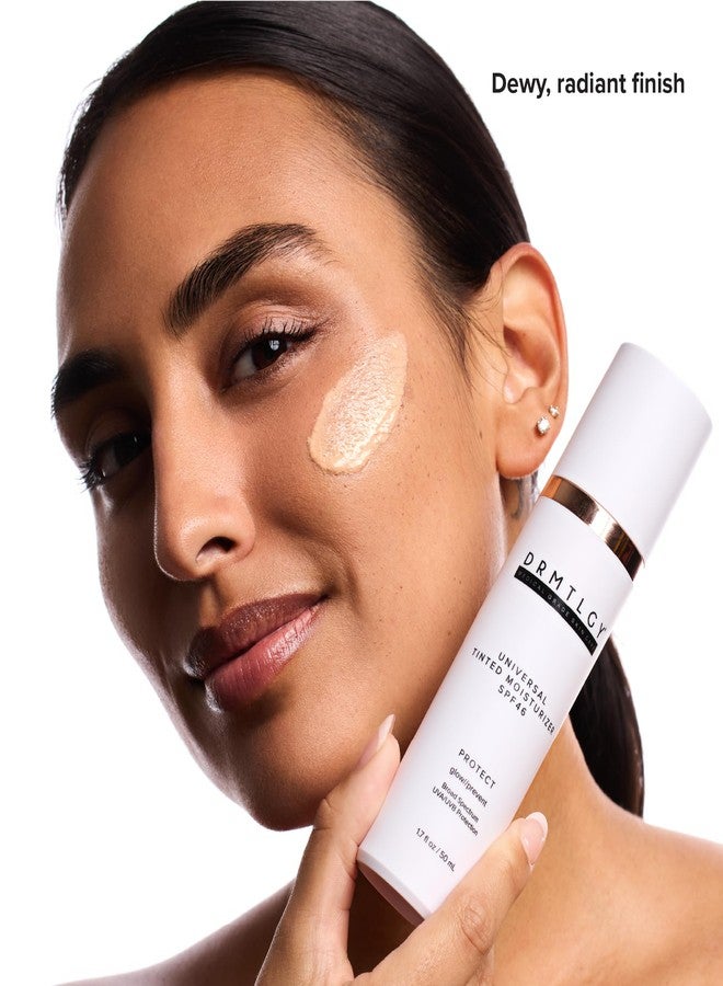 درمتلجي مرطب ملون مضاد للشيخوخة من DRMTLGY مع عامل حماية من الشمس SPF 46. لون موحد. واقي شمسي للوجه بتغطية خفيفة ورطبة، يوفر حماية واسعة النطاق ضد أشعة UVA وUVB. عبوة من قطعتين، 1.7 أونصة. - Image 3