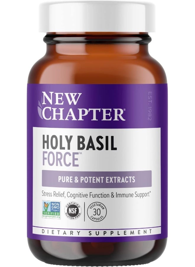 New Chapter Stress Relief Supplement - Holy Basil Force With Supercritical Holy Basil For Stress Support + Immune Support + Non-Gmo Ingredients - 30 Ct Vegetarian Capsules - Image 1