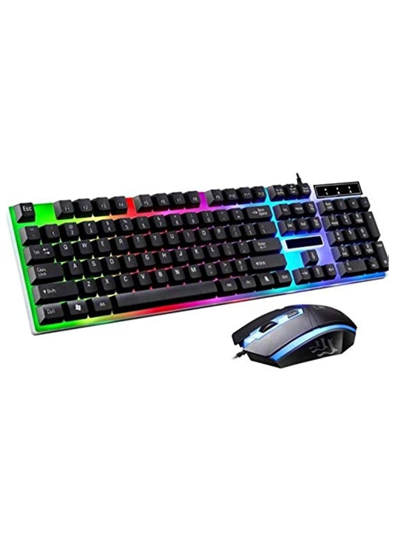 KUYING G21 Waterproof Rainbow Keyboard with Rainbow Backlight USB Wired Game Keyboard - Light Leopard G21 Wired USB Lighting Game Mouse and Keyboard (Keyboard+Mouse - - Black)  - Image 1