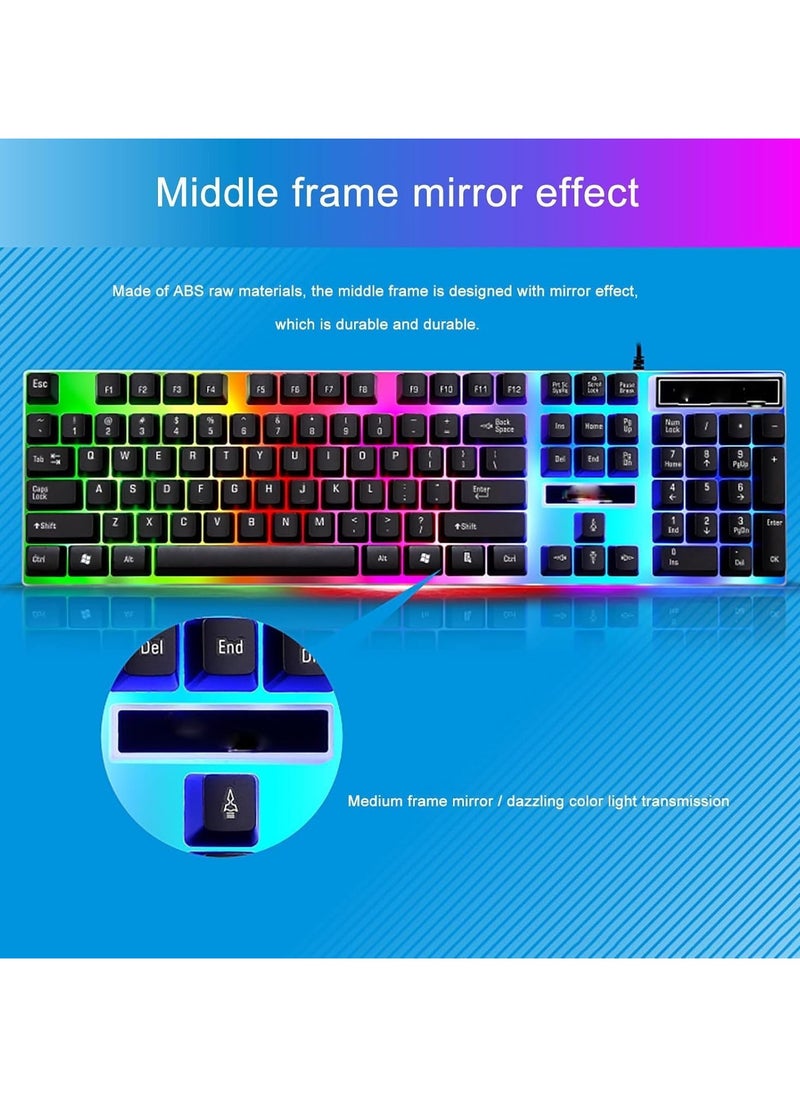 KUYING G21 Waterproof Rainbow Keyboard with Rainbow Backlight USB Wired Game Keyboard - Light Leopard G21 Wired USB Lighting Game Mouse and Keyboard (Keyboard+Mouse - - Black)  - Image 2