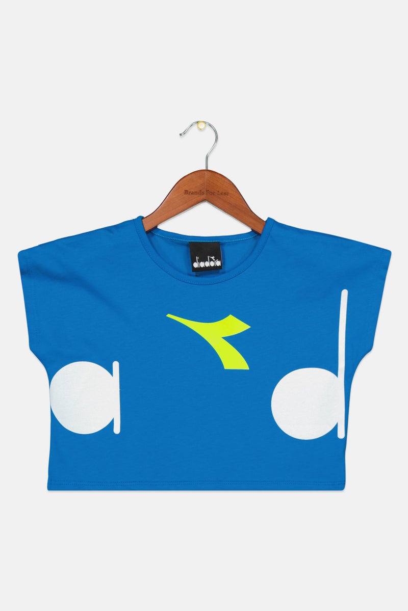 DIADORA Toddlers Girl Round Neck Cap Sleeve Printed Top, Blue Combo - Image 1