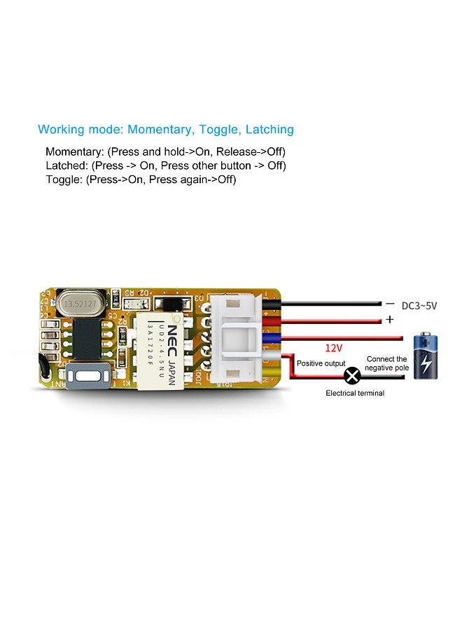 433Mhz DC 3.7V 4.5V 5V 6V 7.4V 9V 12V Universal Receiver Module RF Relay 1CH Mini Wireless Control Switch 3.7V-12V Wide Working Voltage + 1PCS 2 Key 433 Mhz Transmitter Remote Controls 1527 Chip