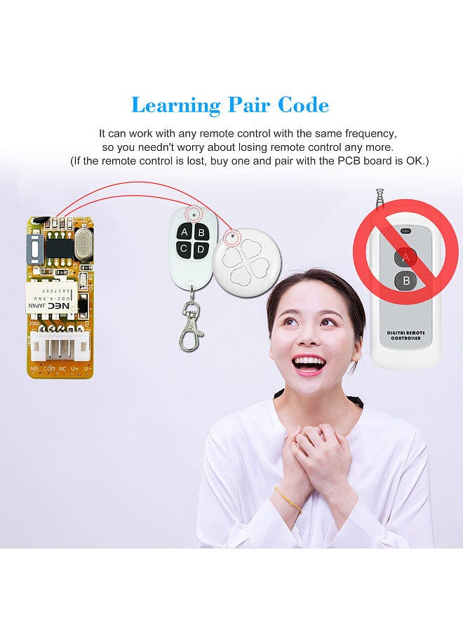433Mhz DC 3.7V 4.5V 5V 6V 7.4V 9V 12V Universal Receiver Module RF Relay 1CH Mini Wireless Control Switch 3.7V-12V Wide Working Voltage + 1PCS 2 Key 433 Mhz Transmitter Remote Controls 1527 Chip