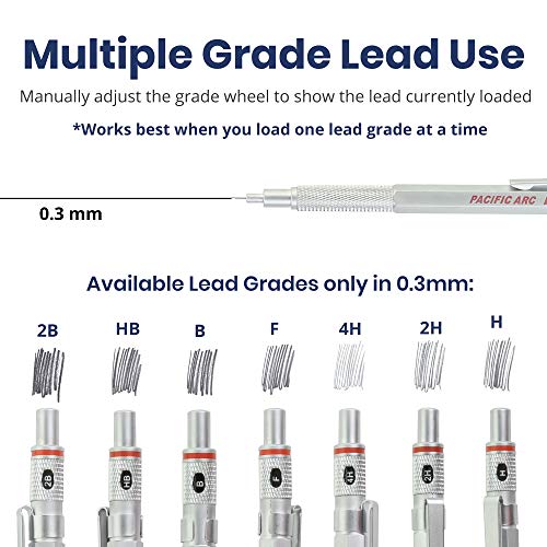 Pacific Arc Chromagraph Metal Mechanical Pencil .3 mm Silver Barrel Mechanical Pencil with Built In Lead Pencil Grade Indicator, Lead Pencil Holder for Drafting, Sketching, and Drawing - Image 4