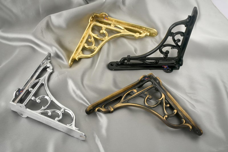 GHAR DWAR Metal Handcrafted Shelf Bracket for Floating Shelves L Angle Decorative L Shaped Corner Brace Joint Heavy Duty Wall Mounted Shelf Supporter Brace Holder (Gold, Pack of 4) - Image 4