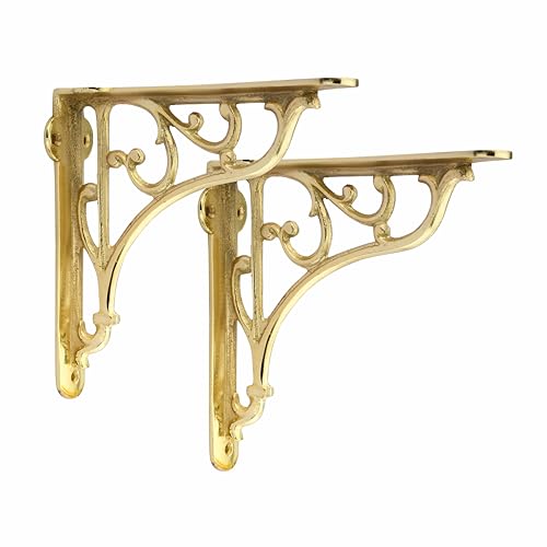 GHAR DWAR Metal Handcrafted Shelf Bracket for Floating Shelves L Angle Decorative L Shaped Corner Brace Joint Heavy Duty Wall Mounted Shelf Supporter Brace Holder (Gold, Pack of 4) - Image 5