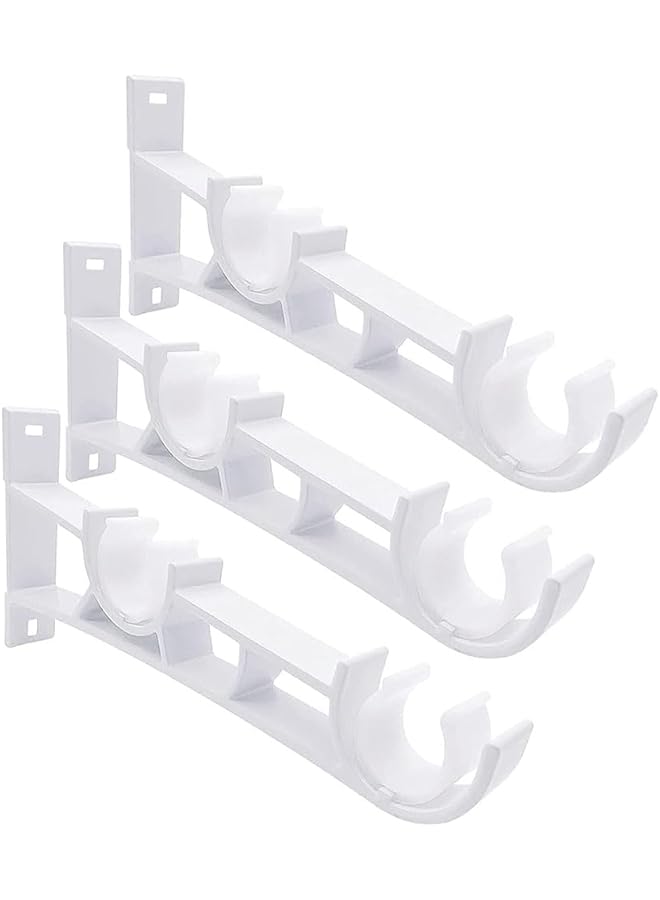 erorex Double Curtain Rod Bracket, Curtain Rod Brackets, Heavy Duty Curtain Rod Holder for 2.5cm Curtain Rods, Curtain Rod Hooks for Wall Black Double Curtain Brackets Hook,3PCS Drape Rod Bracket,White  - Image 1