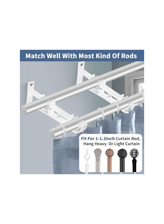 erorex Double Curtain Rod Bracket, Curtain Rod Brackets, Heavy Duty Curtain Rod Holder for 2.5cm Curtain Rods, Curtain Rod Hooks for Wall Black Double Curtain Brackets Hook,3PCS Drape Rod Bracket,White  - Image 4