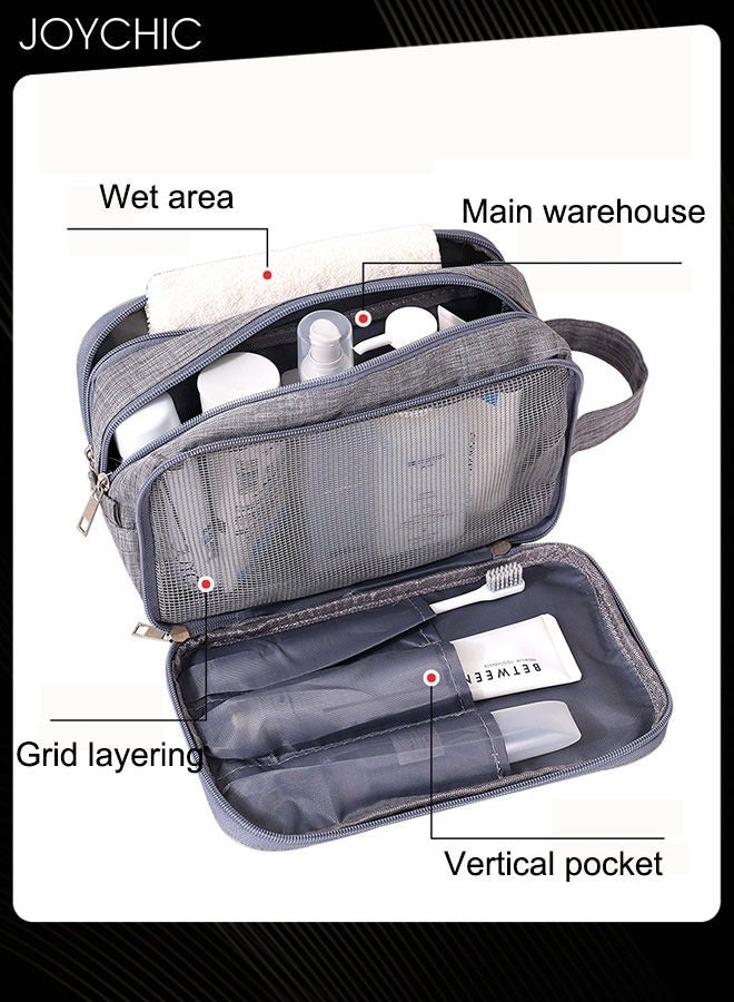Joychic Dry and Wet Separation Large Capacity Cosmetic Bag for Women and Men Portable Waterproof Travel Business Trip Toiletry Bag Multi-purpose Storage Organizer Grey  - Image 2