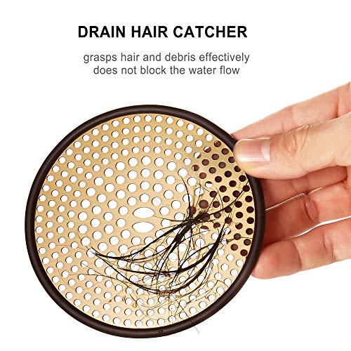 Fipoque 304 Stainless Steel Hair Catcher Shower Drain Cover with Silicone, Shower Stall Drain Strainer, Bathtub Hair Stopper, Bathroom Hair Trap Floor Drain Protector, Brushed Gold Brass 4.33 Inch Round Flat - Image 5