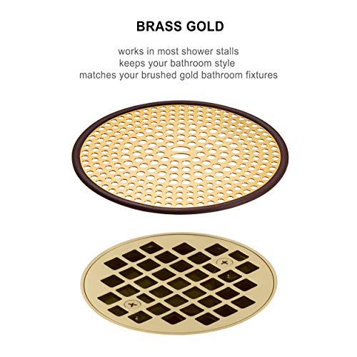 Fipoque 304 Stainless Steel Hair Catcher Shower Drain Cover with Silicone, Shower Stall Drain Strainer, Bathtub Hair Stopper, Bathroom Hair Trap Floor Drain Protector, Brushed Gold Brass 4.33 Inch Round Flat - Image 4