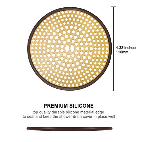 Fipoque 304 Stainless Steel Hair Catcher Shower Drain Cover with Silicone, Shower Stall Drain Strainer, Bathtub Hair Stopper, Bathroom Hair Trap Floor Drain Protector, Brushed Gold Brass 4.33 Inch Round Flat - Image 2