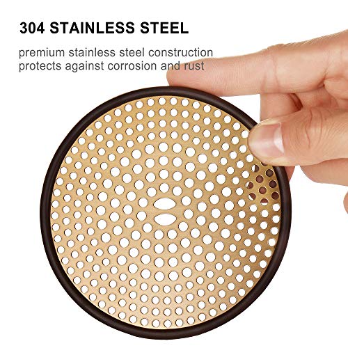 Fipoque 304 Stainless Steel Hair Catcher Shower Drain Cover with Silicone, Shower Stall Drain Strainer, Bathtub Hair Stopper, Bathroom Hair Trap Floor Drain Protector, Brushed Gold Brass 4.33 Inch Round Flat - Image 3
