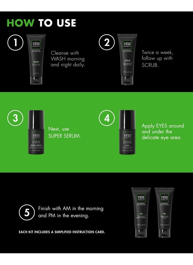 tiege hanley - Tiege Hanley Mens Skin Care Set, Anti-Aging Skin Care Routine for Men (System Level 3) - Men's Skincare Set for Fines Lines Includes Face Wash, Scrub, Moisturizer, Eye Cream, & Face Serum - Image 1