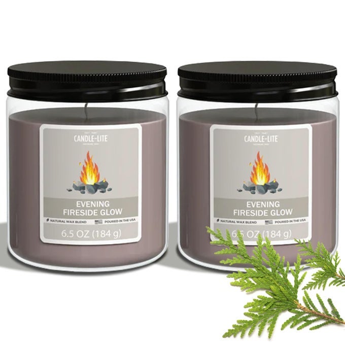 EVENING FIRESIDE GLOW SCENTED CANDLES SET AROMATHERAPY 2 PACK 65 OZ SINGLEWICK JAR 40 HOURS OF BURN TIME PERFECT FOR GIFTING AND CELEBRATION INDIVIDUAL BOX