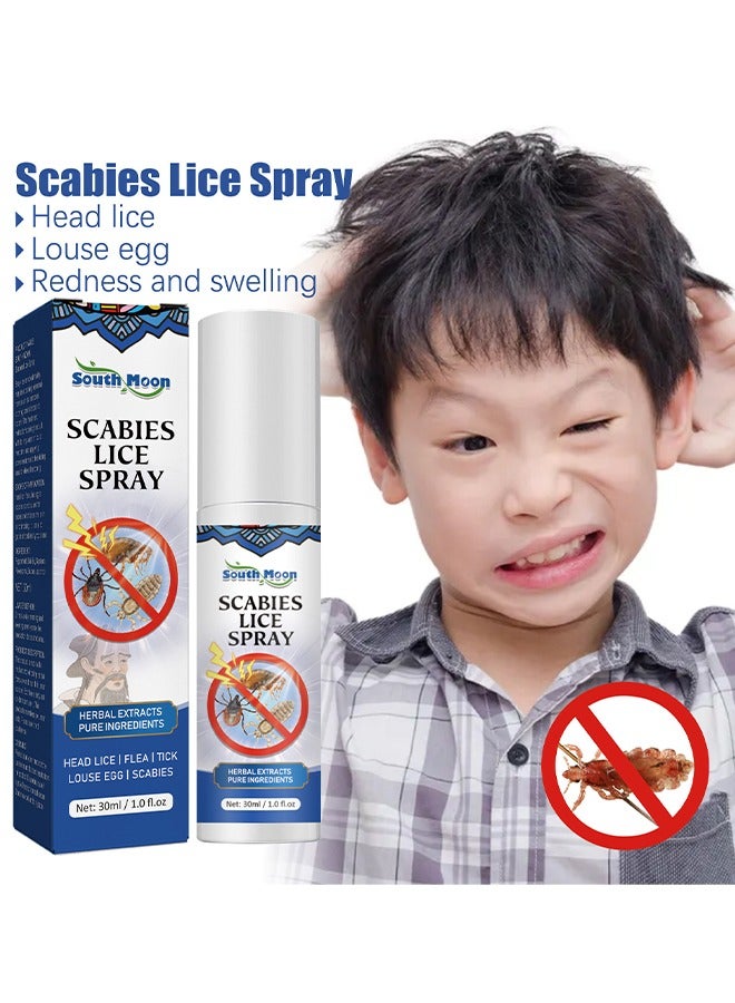 SOUTH MOON Scabies Lice Spray - Spray Family Size Lice Treatment for Kids & Adults, Easy Use Lice Spray Kills Head Lice, Eggs, Super Lice on Contact, Includes Metal Lice Comb, Multiple Treatments, 30ml - Image 1