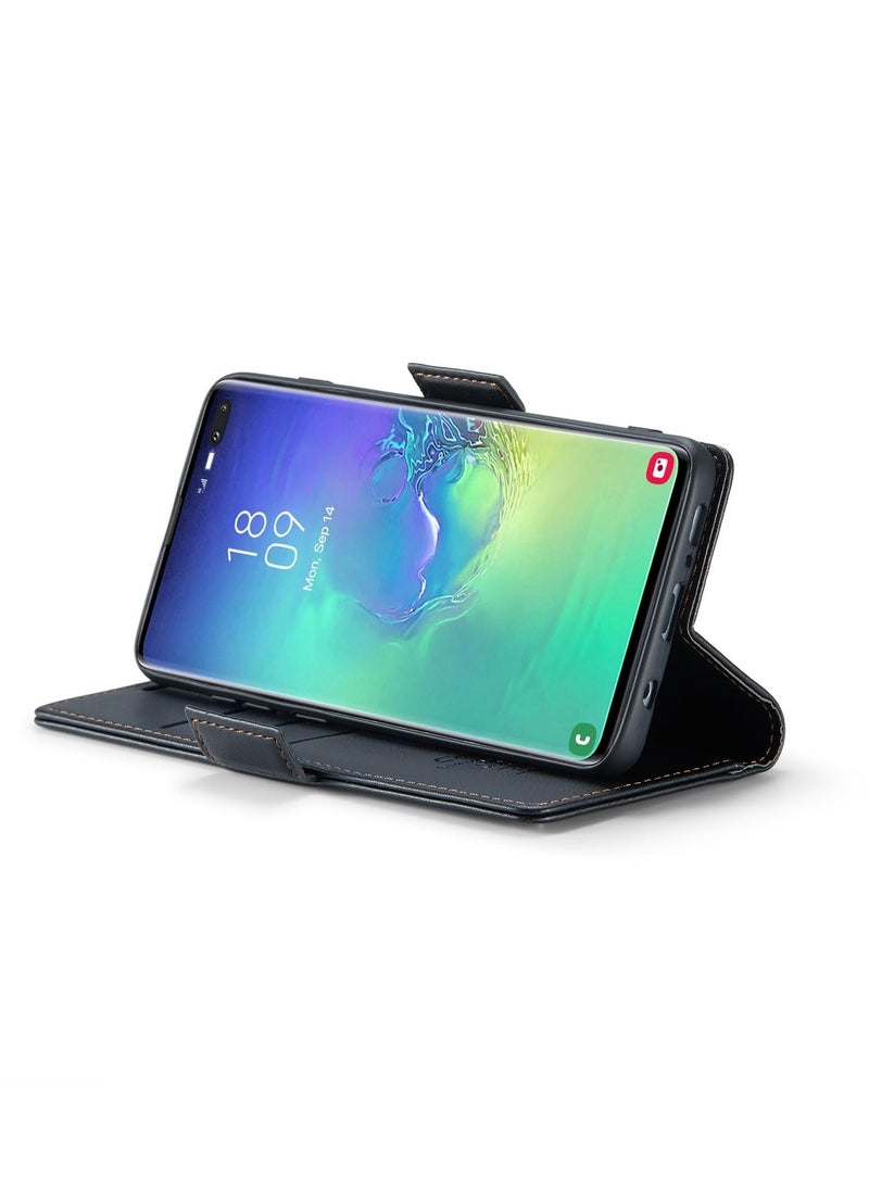 كيس مي جراب موبايل من الجلد الصناعي الفاخر مقاوم ضد البصمات  023 وحامل للكروت و البطاقات متوافق مع Samsung Galaxy S10 Plus (اسود) - Image 3