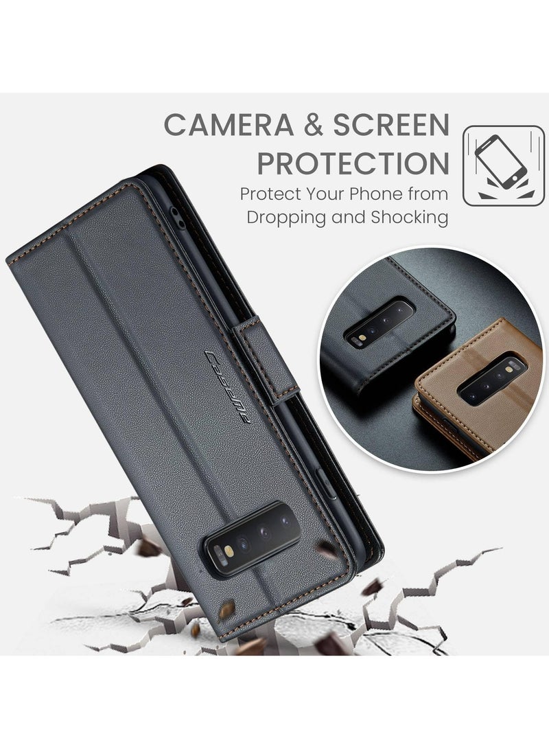 كيس مي جراب موبايل من الجلد الصناعي الفاخر مقاوم ضد البصمات  023 وحامل للكروت و البطاقات متوافق مع Samsung Galaxy S10 Plus (اسود) - Image 2