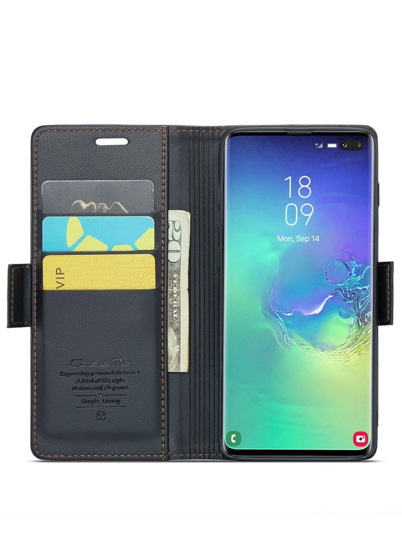كيس مي جراب موبايل من الجلد الصناعي الفاخر مقاوم ضد البصمات  023 وحامل للكروت و البطاقات متوافق مع Samsung Galaxy S10 Plus (اسود) - Image 4