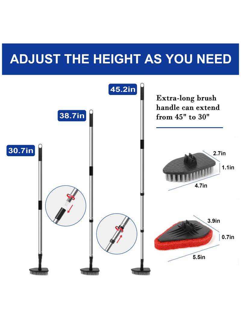 Excefore Tub Tile Scrubber Brush 2 in 1 Scrub Cleaning Brush with Long Handle 47" Adjustable Telescopic Pole Stiff Bristles Scouring Pads for Cleaning Bathroom Kitchen Toilet Shower Wall Sink Non-Scratch  - Image 2