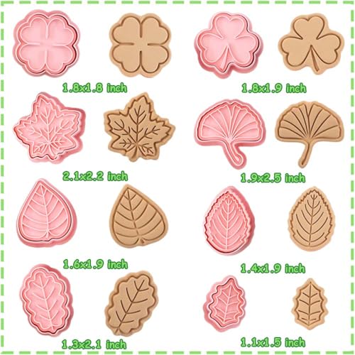 Lutoku 8 Piece Leaf Cookie Cutter Set, Autumn Shapes for Baking, Maple, Oak, Holly, Shamrock, Ginkgo, 4 leaf Clover Embossed Biscuit Cutters Molds for Fall, Thanksgiving, Holiday & Party Treats (Fall) - Image 2