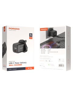 porodo PD 20W UK Fast  Wall Charger/ Power Output 20W/ Over-Heat Protection/ Universal Compatibility - Black  - Image 4